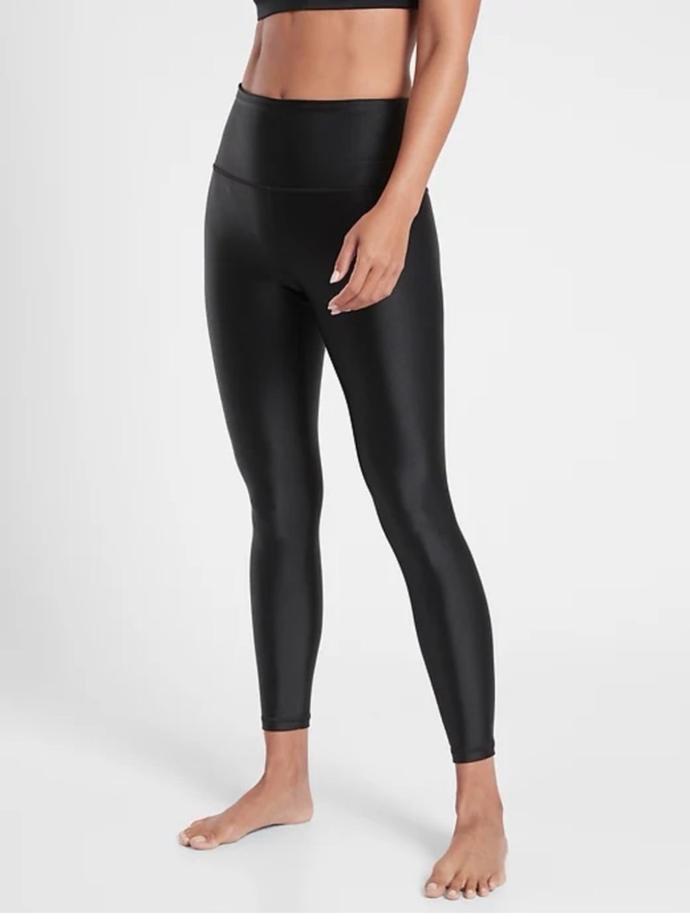 🆕 Athleta Elation Shine Tight Leggings, Shiny Metallic Black, Size Large Tall